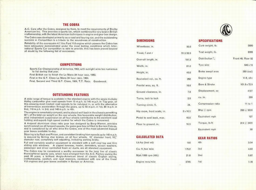 1953 AC Cobra Brochure Page 4